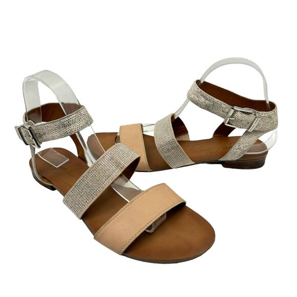 Arturo Chiang Wendy Neutral Leather Rhinestone Snakeskin Gladiator Sandals - Picture 1 of 10